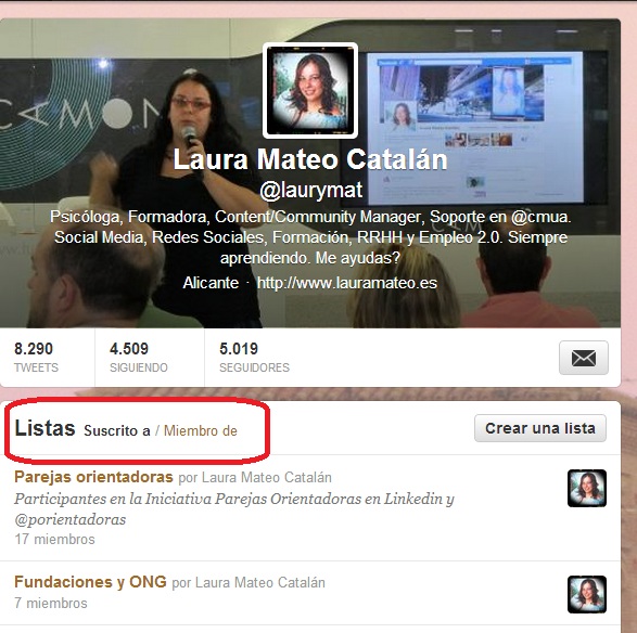 Listas de Twitter a las que nos han incluido